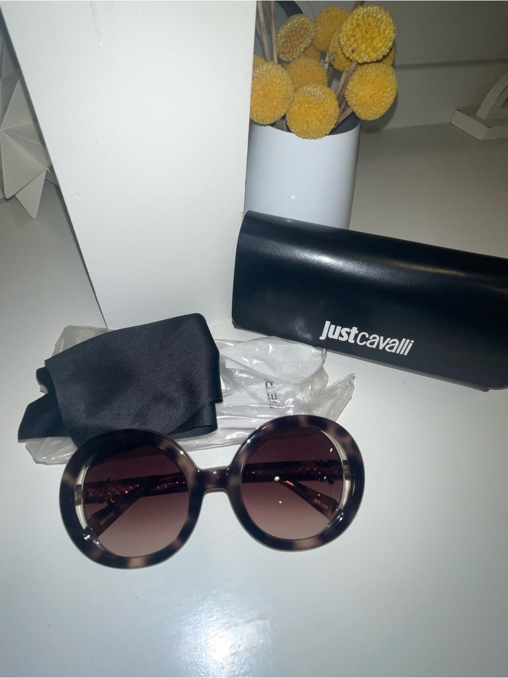Just Cavalli SJC028 Oversized Round Sunglasses - brown/beige Havana frame NWT